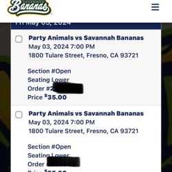 2 Savannah Banana Tickets