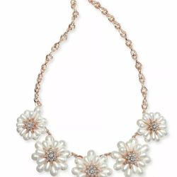 New 
Charter Club rose-gold crystal & imitation pearl flower statement necklace