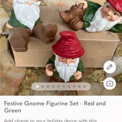 Festive Gnome Figurine Set - Red and Green set of 3 pc brand new 