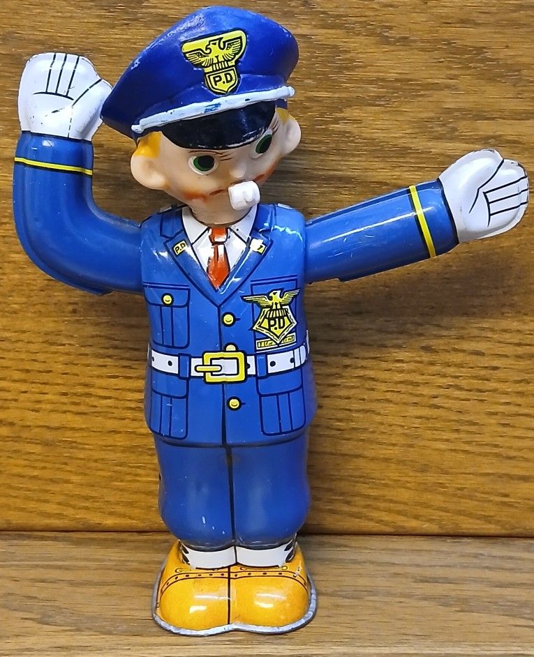 T.N. Nomura Modern Toys Police Traffic Cop Tin Toy Vintage
