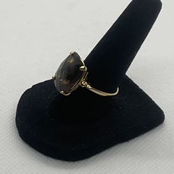 Sterling Silver  Gold  Wash Smokey Quartz Cushion Cut Size 7 Ring