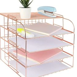 Spacrea Letter Tray, 4 Tier Rose Gold Desk Organizers- New