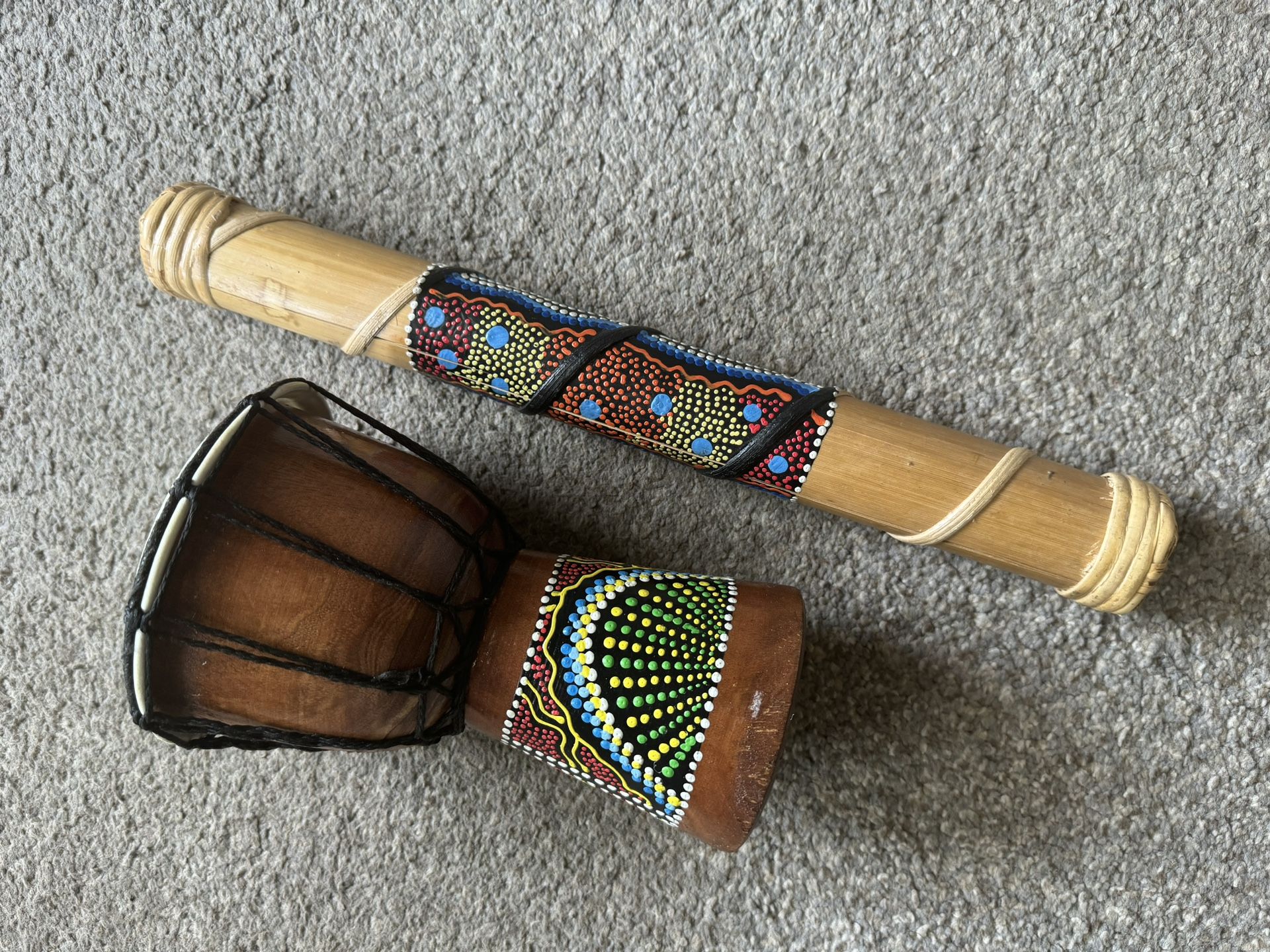 Hand Drum & Rainmaker Stick From Peru