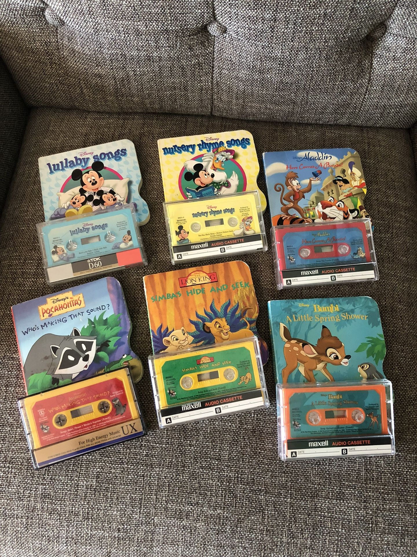 6 Disney Cardboard Books With Matching Cassette Read-a-longs 1994 &1995