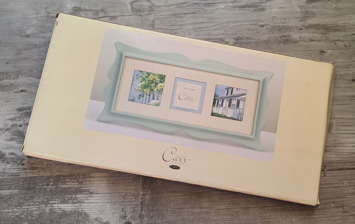 NWT Carr Frames Three-Window Frame 3½" x 3½" in Light Blue and White