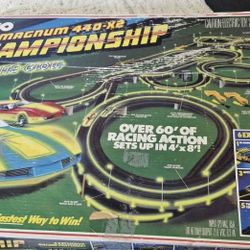 Old Tyco Slot Car Set 1987' Corvette Nite Glow Huge 60  Ft Of Racing , Mint , Complete Condition