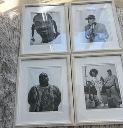 4-Piece Framed Hip-Hop Wall Art Set – Iconic Rappers (Black & White)