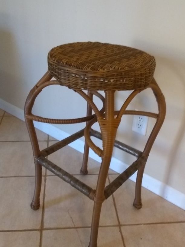 Outdoor Patio Stool Or Use Inside, Plastic Wicker Over Metal Frame 29.5 Tall