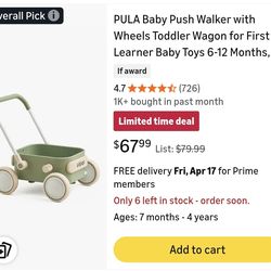 Kidpop PULA 2-in-1 Push and Pull- Along Wagon, Baby Push Walker