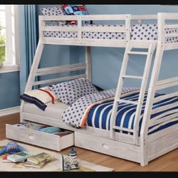 Twin Full White Brushed Bunkbed W Orthopedic Mattress 