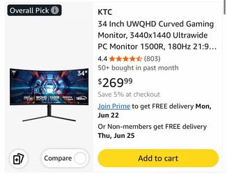 KTC 34 Inch UWQHD Curved Gaming Monitor, 3440x1440 Ultrawide PC Monitor 1500R, 180Hz 21:9 Display, Adaptive Sync, 1ms MPRT, 4000:1 Contrast, Tilt/Swiv