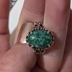 Sterling Silver Ring With A Green Opal Set