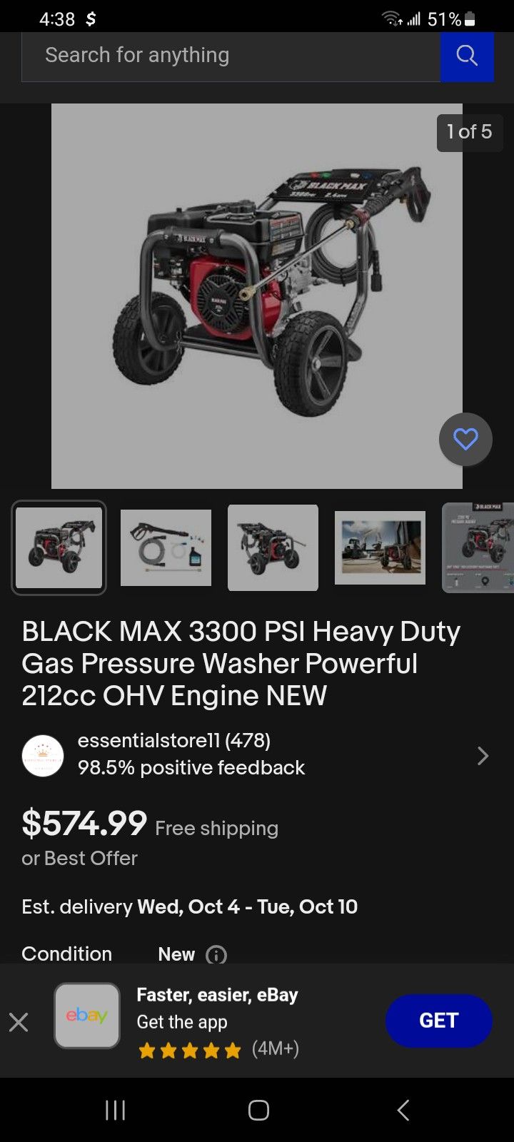New 3300 Psi Pressure Washer