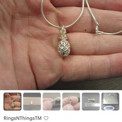 
9" Sterling Silver Pineapple Charm Ankle Bracelet Vintage