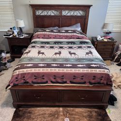 Aspenhome Queen Storage Bed + 2 Nightstands 