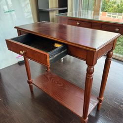Classic Cherry Wood Console Table with Drawer and Lower Shelf