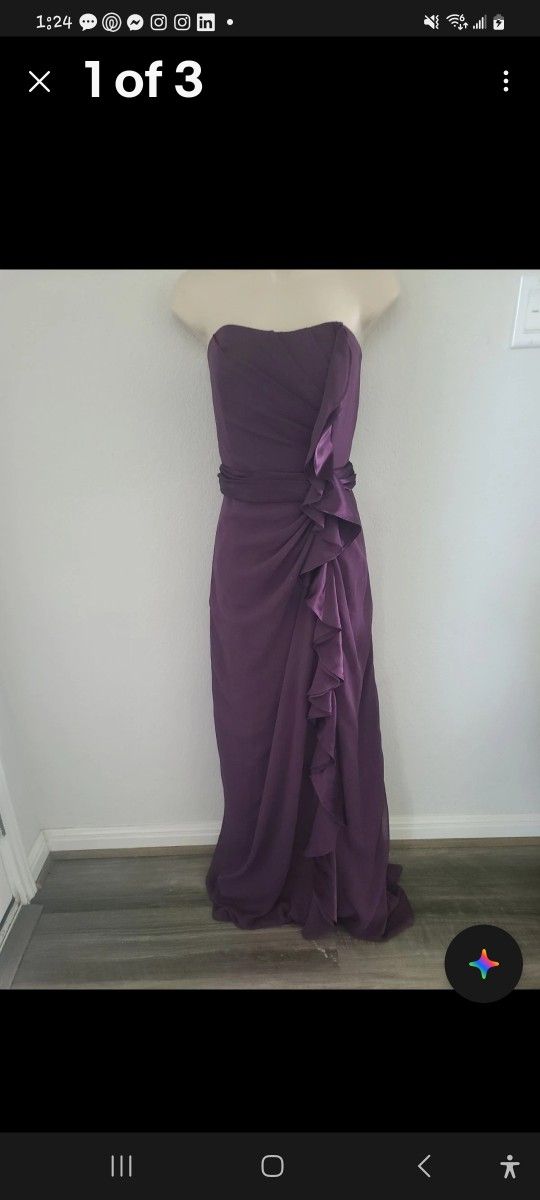 David's Bridal Strapless Ruffle Long Purple Formal Prom Bridesmaid Dress Size 12