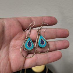 New Tibetian Silver Earrings Lapis&Turquoise