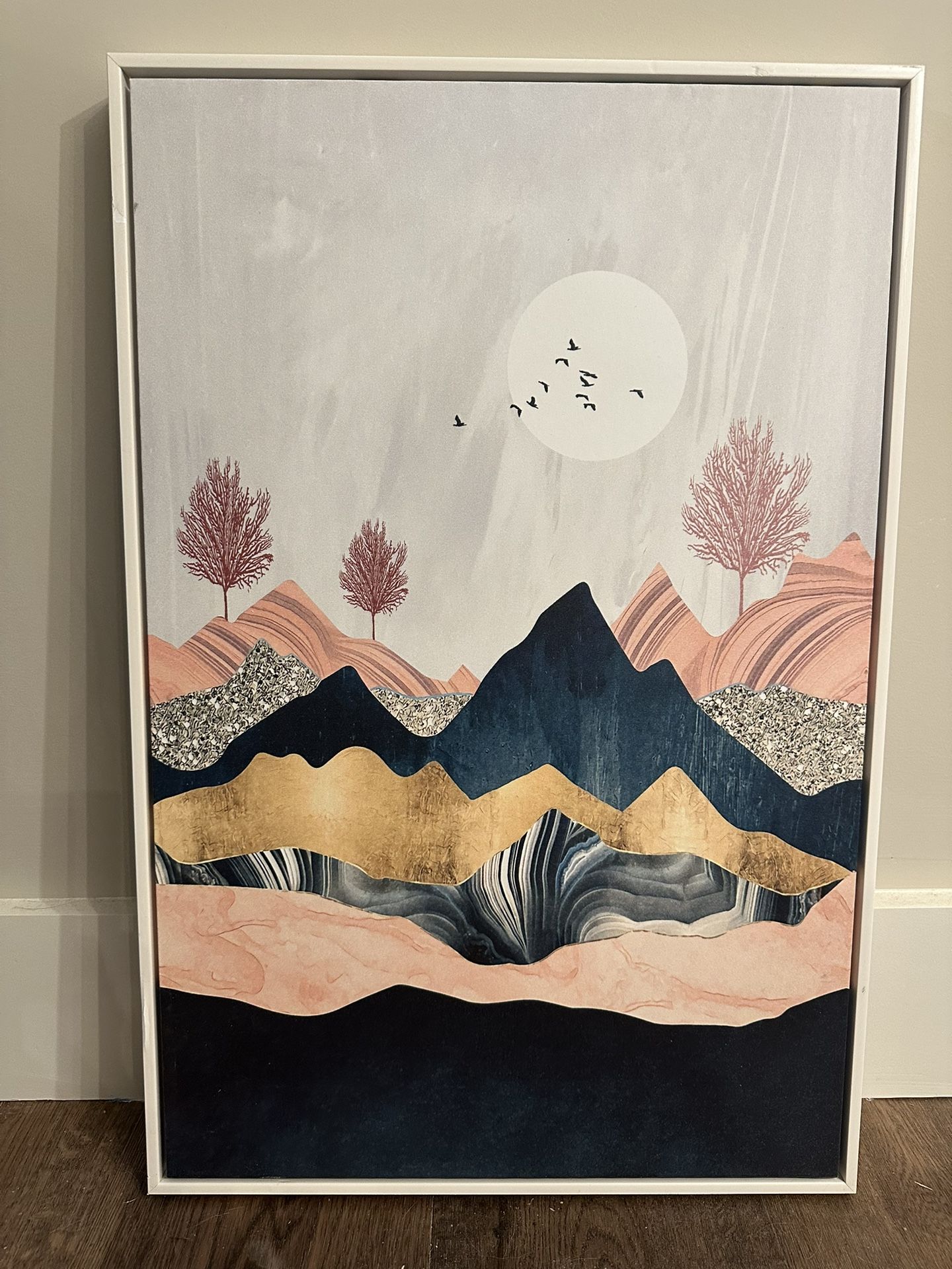 Framed Canvas Natural Landscape Silver Moon Wall Art