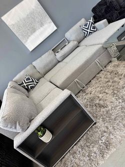 Chenille sectional sofa with sleeper bed