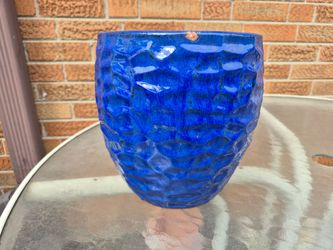 Blue Glazed Ceramic Planter Pot with chips (Skokie)