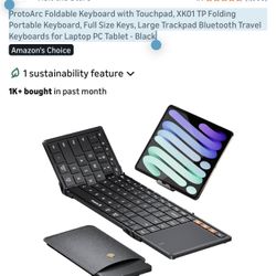 ProtoArc Foldable Keyboard with Touchpad, XK01 TP Folding Portable Keyboard, Full Size Keys, Large Trackpad Bluetooth Travel Keyboards for Laptop PC T