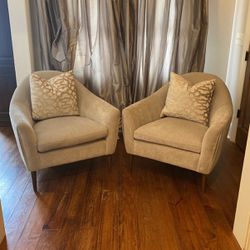 Pair Of Mid Century Modern  Velvet Arm Chairs