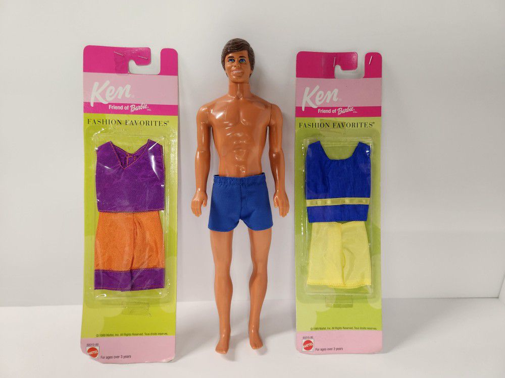 Vintage Used Ken Doll w/NEW UNOPENED Clothes Sets Barbie Fashion Favorites