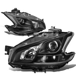 09-14 Nissan Maxima Black Housing Headlights With Clear Corners, Luces Cascara Negra 