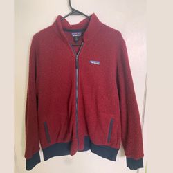 Patagonia Women’s Woolyester Fleece Jacket Red With Navy Trim