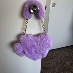Lavender furry heart shaped purse