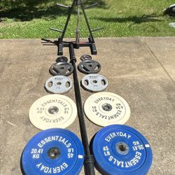 Olympic Weight Set (245lbs) + Weight Tree + EZ Curl Bar 