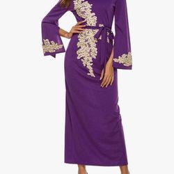 Long Sleeve Rhinestones Embroidered Cardigan Dress