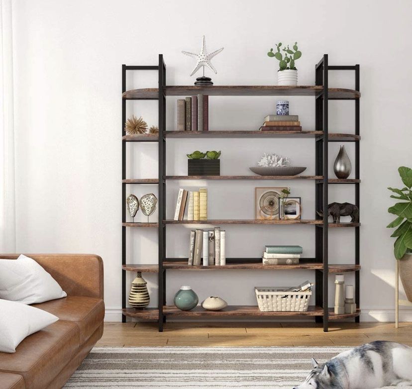 (NEW)Tribesigns Modern Triple Wide 6-Shelf Bookcase, 6-Tier Large Etagere Bookshelves Storage and Double Wide Bookshelf Display Shelves with Sturdy Me