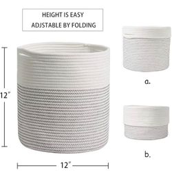 Goodpick 2Pcs Rope Large Plant Basket 12 inches Woven Natural Planter Basket Indoor Fit for 11 Inches Pot Tree Basket Storage Basket for Toys Towel