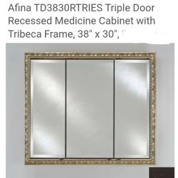 Huge Afina Ornate Gold Three Mirror Medicine Bathroom Cabinet 