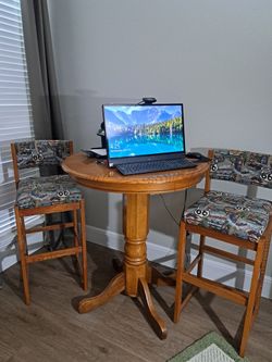 Ashwood Stained In Fruit wood Poker Table With Four Matching Cushioned Bar Chairs