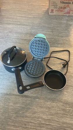 Mini waffle maker and small pot and pan