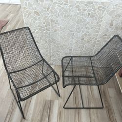 CB2 Style Black Metal Woven Lounge Chairs (Set of 2)
