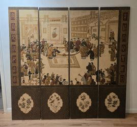 Vintage 4 Large Chinese Coromandel Lacquer Panels MCM 1930s-70s
