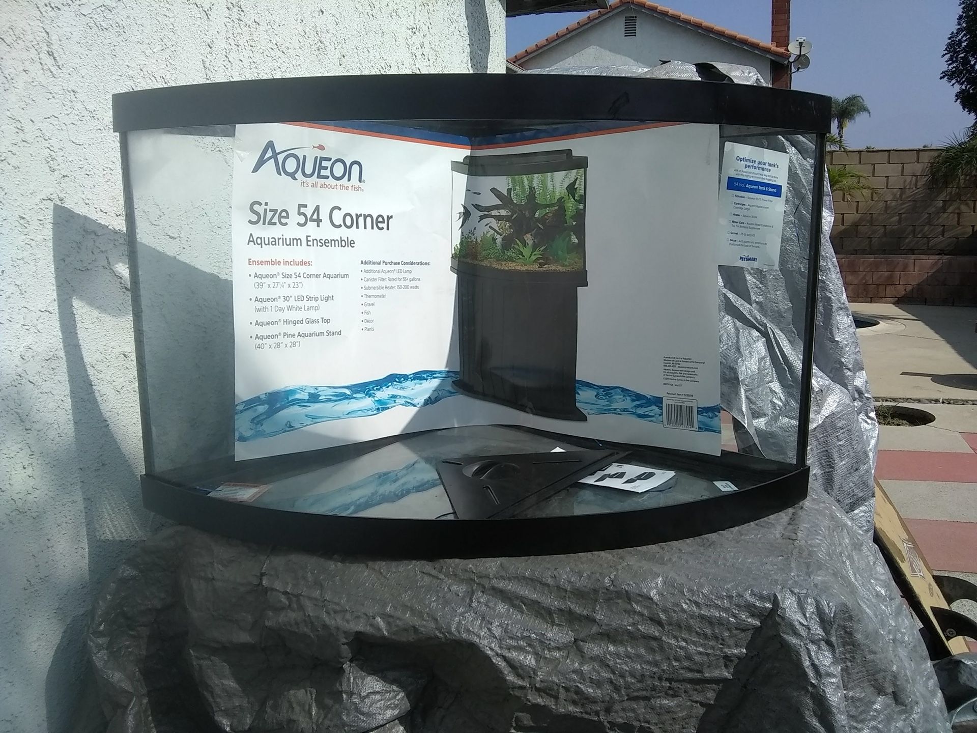 Aqueon 54 gallon aquarium/terrarium bow front corner style with stand brand new never used