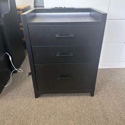 LED Nightstand with Charging Station, Nightstand with 3 Drawers