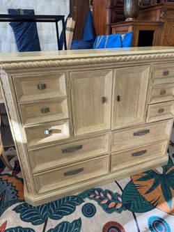 Large Wood Dresser with Drawers and Cabinet