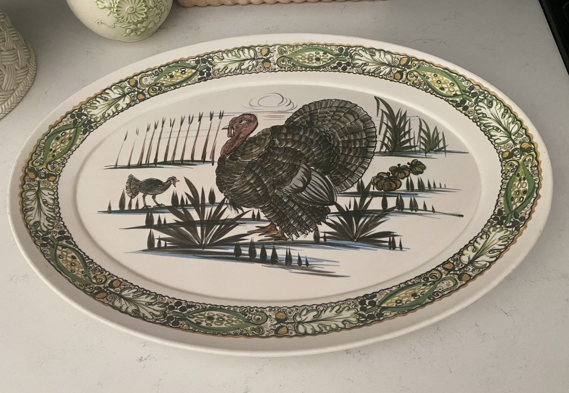 Large Vintage 1970s Turkey Platter Thanksgiving Melamine 21" x 15" Funky