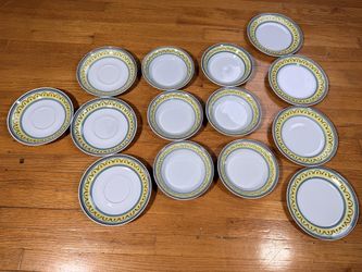 Vintage Arabia Finland Crownband Crown Band 14 Pc Plates Bowls Saucers MCM
