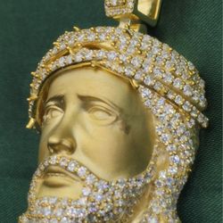 VVS D Moissanite Yellow Gold on  Iced Jesus Piece Pendant  925 Sterling Silver 