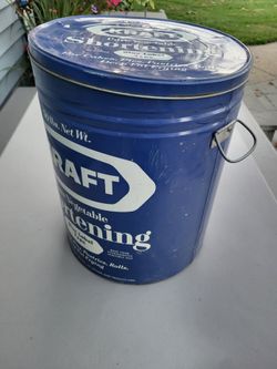 Kraft Pure Vegetable Shortening vintage 50# metal tin bucket (Blue Label Type) used for commercial or large-scale baking and deep-fat frying vintage 5