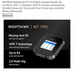NETGEAR Nighthawk M7 Pro Mobile Hotspot - Wifi7