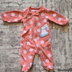 Carter's NB Pink Polka Dot Skiing Snow Bunny Fleece Footie Pajama