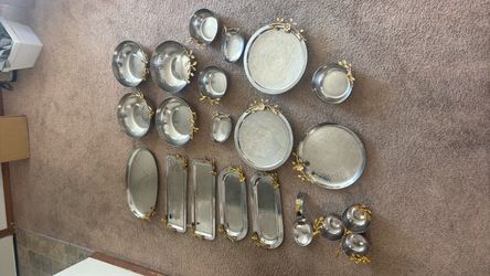 Decorative Silver & Gold Serving Trays & Dishes – Set